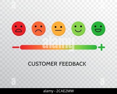 Feedback design with emotions scale background. Rating satisfaction concept. Set of feedback icons in form of emotions for mobile app and web. Excelle Stock Vector
