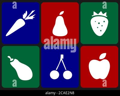 Fruits and vegetables icon set. Natural products Stock Vector