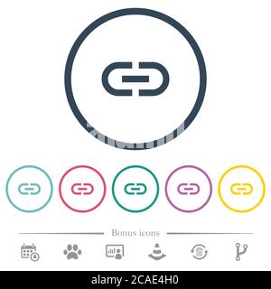 Insert link flat color icons in round outlines. 6 bonus icons included. Stock Vector