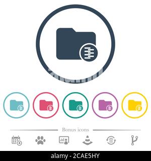 Compressed directory flat color icons in round outlines. 6 bonus icons included. Stock Vector