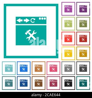 Browser tools flat color icons with quadrant frames on white background Stock Vector