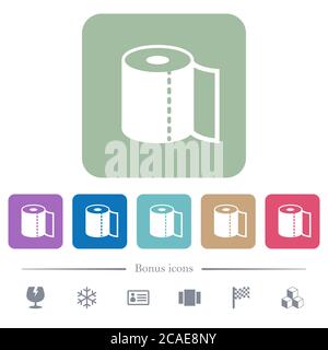 Paper towel white flat icons on color rounded square backgrounds. 6 bonus icons included Stock Vector