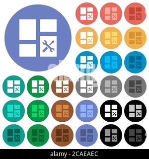 Dashboard tools multi colored flat icons on round backgrounds. Included white, light and dark icon variations for hover and active status effects, and Stock Vector