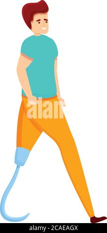 School boy with artificial leg icon. Cartoon of school boy with artificial leg vector icon for web design isolated on white background Stock Vector