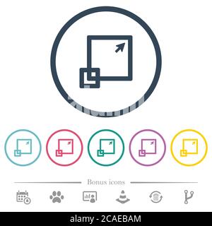 Maximize window flat color icons in round outlines. 6 bonus icons included. Stock Vector