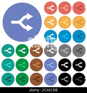Split arrows up multi colored flat icons on round backgrounds. Included white, light and dark icon variations for hover and active status effects, and Stock Vector