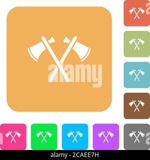 Two tomahawks flat icons on rounded square vivid color backgrounds. Stock Vector
