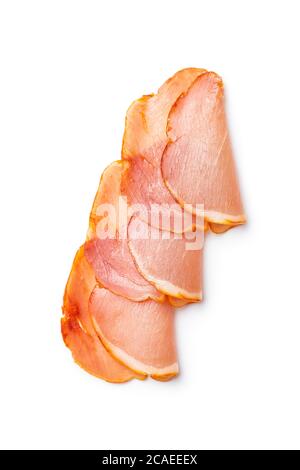 Dried spanish ham. Lomo embuchado isolated on white background. Stock Photo