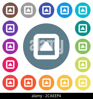 Toggle up flat white icons on round color backgrounds. 17 background color variations are included. Stock Vector