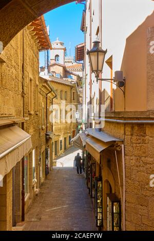 Picturesque street in the City of San Marino, The Republic of San Marino Stock Photo