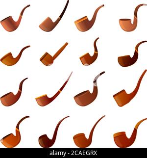 Smoking pipe icons set. Cartoon set of smoking pipe vector icons for web design Stock Vector