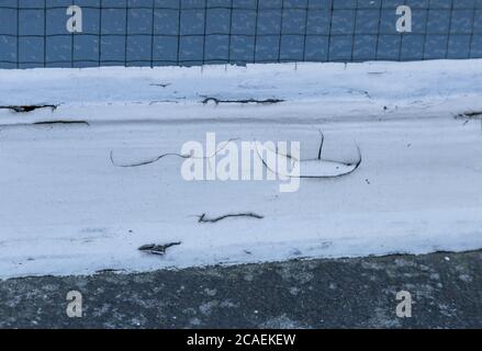 Rotting window frames. Old wooden, painted window frames in need of repair or replacement. Stock Photo