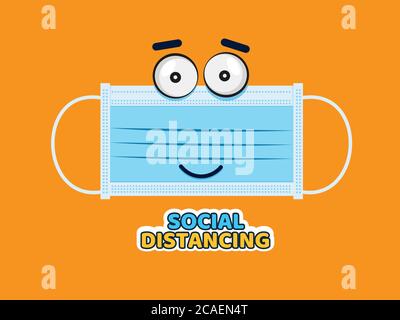 A happy mask showing social distancing is mandatory to avoid catching covid - 19 Stock Vector