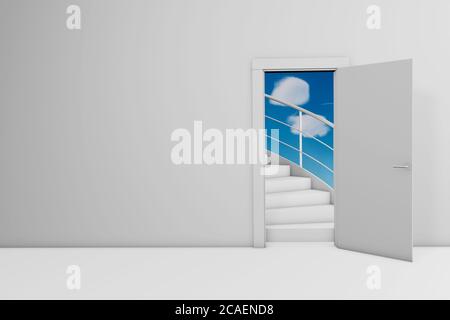 Hope and belief Concept stairway to heaven. 3d rendering. Isolated on white Stock Photo