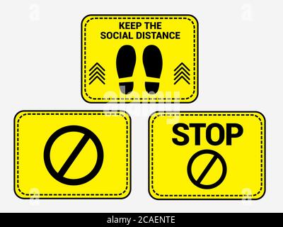 Social Distancing & Stop Safe Distancing Floor Sticker for stores and supermarkets to help reduce the spread of covid-19 coronavirus Stock Vector