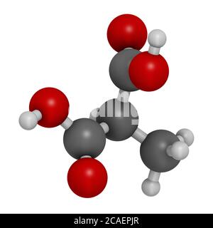 Methylmalonic acid molecule. Increased plasma levels may indicate vitamin B12 deficiency. 3D rendering. Atoms are represented as spheres with conventi Stock Photo