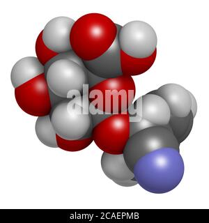 Laetrile molecule. Derivative of amygdalin. Used in quack cancer treatment. 3D rendering. Atoms are represented as spheres with conventional color cod Stock Photo