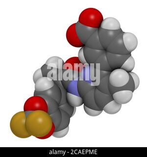Lumacaftor cystic fibrosis drug molecule. 3D rendering. Atoms are represented as spheres with conventional color coding: hydrogen (white), carbon (gre Stock Photo