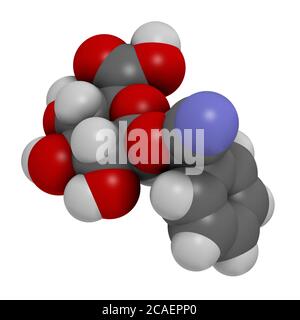 Laetrile molecule. Derivative of amygdalin. Used in quack cancer treatment. 3D rendering. Atoms are represented as spheres with conventional color cod Stock Photo