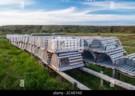 Lobster traps hauled out for the season, Mainland, Newfoundland and Labrador NL, Canada Stock Photo