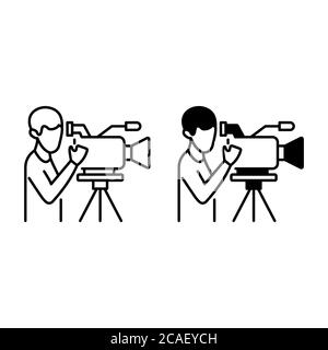Videographer, video operator outline and glyph icons Stock Vector
