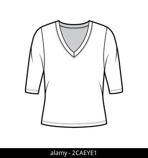 Deep V-neck Jersey Sweater Technical Fashion Illustration With Long 