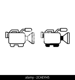 Camcorder, video camera outline and glyph icons Stock Vector
