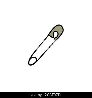 sewing safety pin doodle icon, vector color illustration Stock Vector