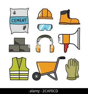 construction doodle icons set, vector illustration Stock Vector