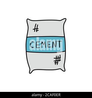 cement bag doodle icon, vector color illustration Stock Vector