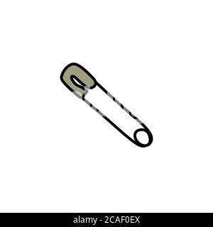 sewing safety pin doodle icon, vector color illustration Stock Vector