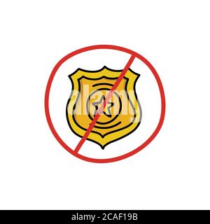 forbidden police badge doodle icon, vector color illustration Stock Vector