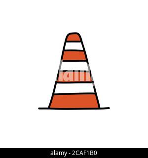 road cone doodle icon, vector color illustration Stock Vector