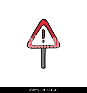 road sign doodle icon, vector color illustration Stock Vector
