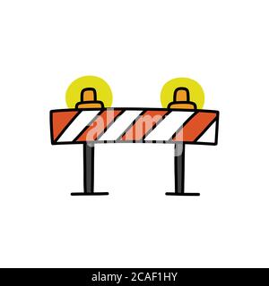 road fence barrier doodle icon, vector color illustration Stock Vector