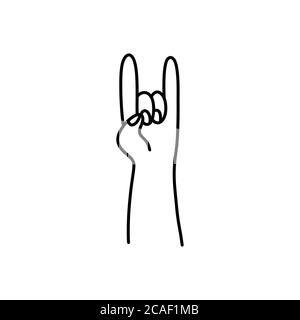 sign of the horns hand gesture doodle icon, vector line illustration Stock Vector
