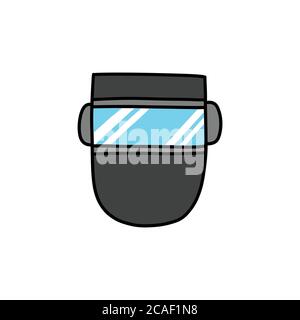 welding mask doodle icon, vector color illustration Stock Vector