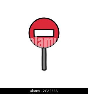 road sign doodle icon, vector color illustration Stock Vector