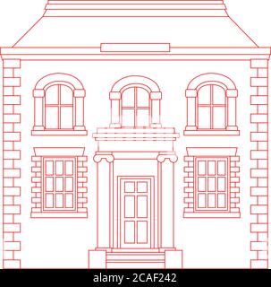 Vector line art drawing of a Georgian mansion, suitable for use as an image on a real estate agent's or property developer's business card. Stock Vector