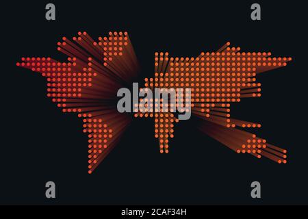 Modern dotted World map. Orange futuristic technology design on dark background. Vector illustratuon. Stock Vector