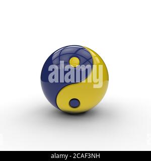 3D yin yang symbol with complementary colors blue and orange on white ...