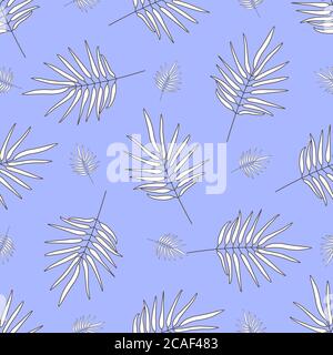 Vector pattern with tropical leaves. blue background. Palm leaves Stock Vector