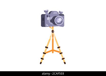 Modern tripod with a camera in a flat style. Stock Vector