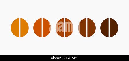 Coffee bean icons collection. Roast level gradient. Vector illustration. Stock Vector