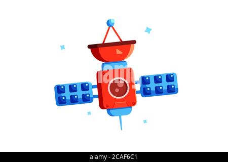 Modern tech satellite with antennas in flat style. Stock Vector