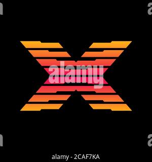Linear letter X logo monogram. Simple sport logotype symbol. Colorful style, black outline and orange gradient. Stock Vector