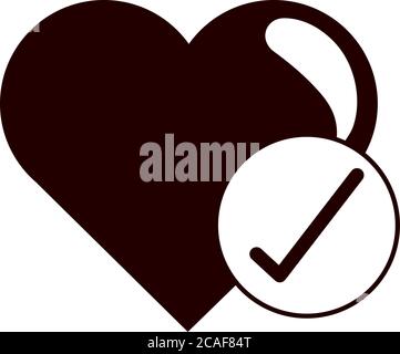 love heart check mark like romantic passion feeling linear style icon vector illustration Stock Vector