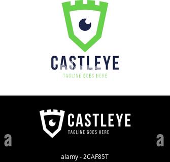 Castle, Eye and shield monitoring logo icon. Security, protection, guard, vision, defense, video monitoring symbol. Vector illustration. Stock Vector
