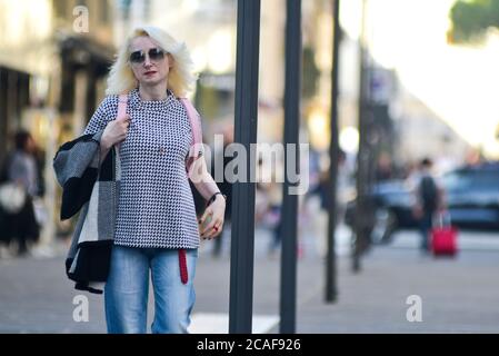 Italian woman shopping in Via Sparano da Bari. Bari, Italy Stock Photo