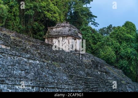 Predawn at the Temple of the Skull, or Temple XII, in the ruins of the Mayan city of Palenque,  Palenque National Park, Chiapas, Mexico.  A UNESCO Wor Stock Photo